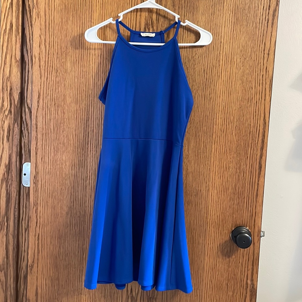 Woman’s blue formal dress